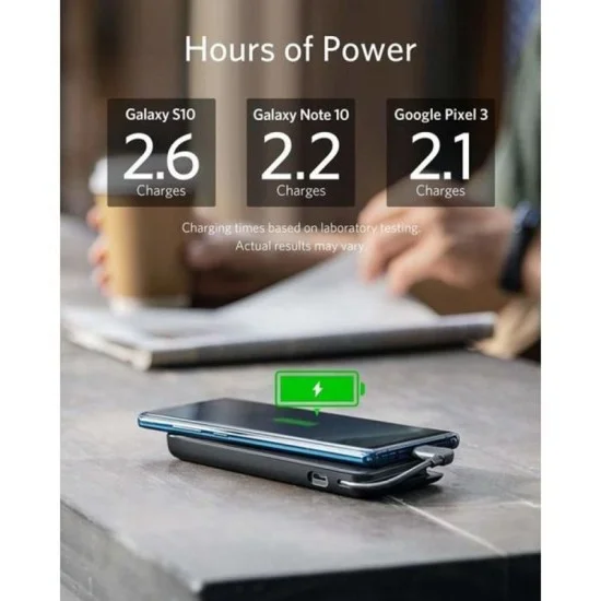Anker Powercore+ Metro 10000 With Built-In Usb-C Cable -Black Fabric